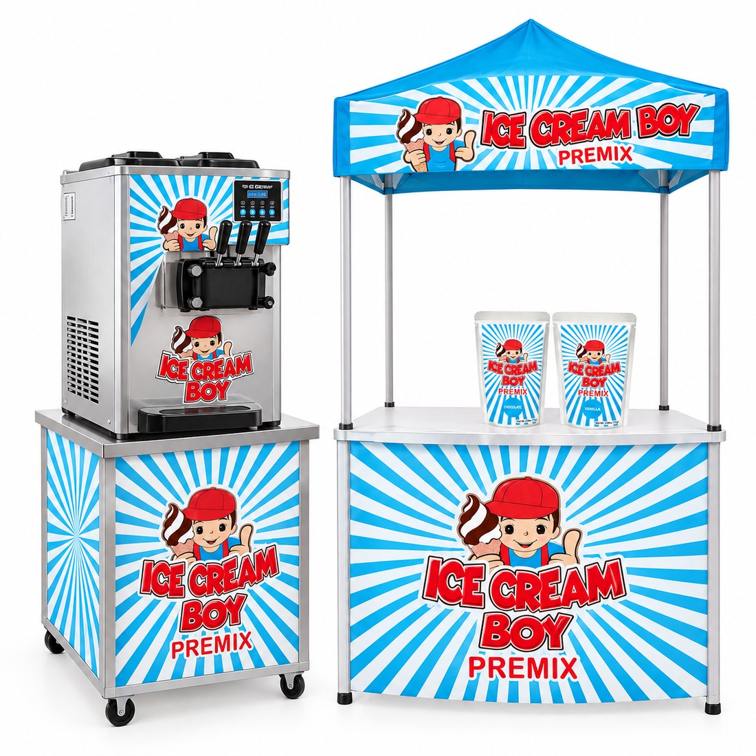 Miguelitos Soft Serve Ice Cream Package — Ice Cream Boy machine, booth, and premixes