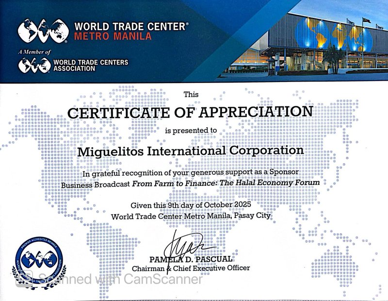 Certificate of Appreciation for From Farm to Finance: The Halal Economy Forum